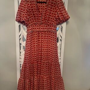 Red Floral Maxi Dress with Smocked Waist